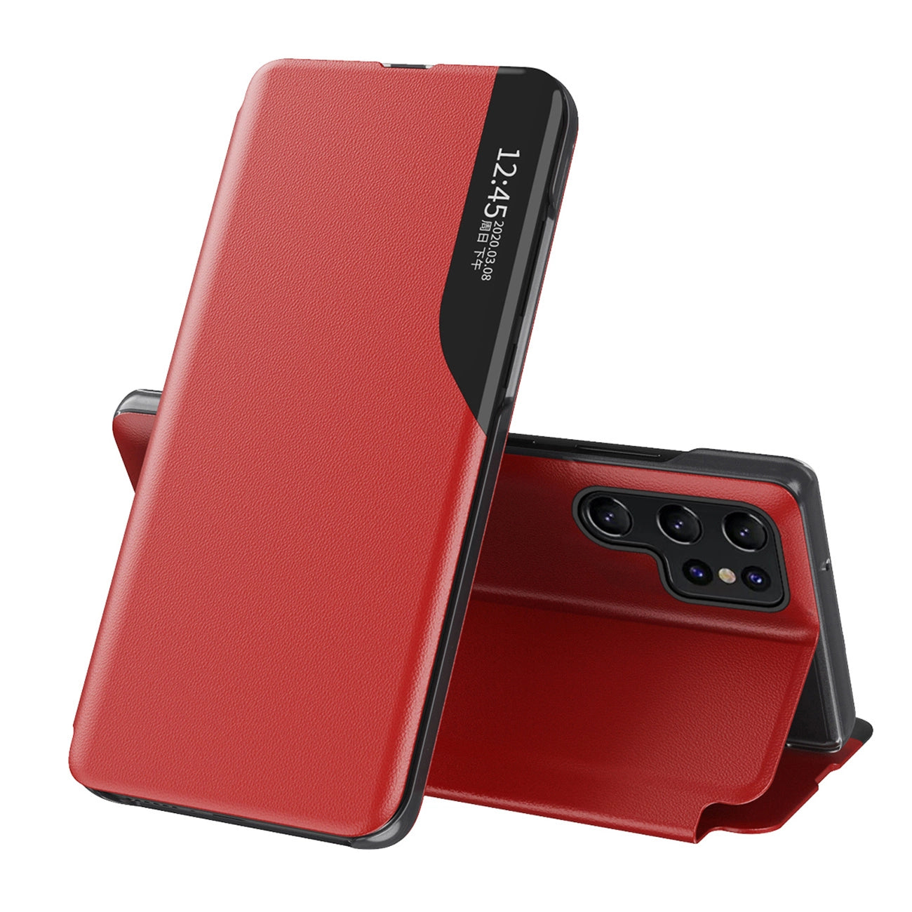 Eco Leather View Case for Samsung Galaxy S25 Ultra with Flip and Stand - Red_0