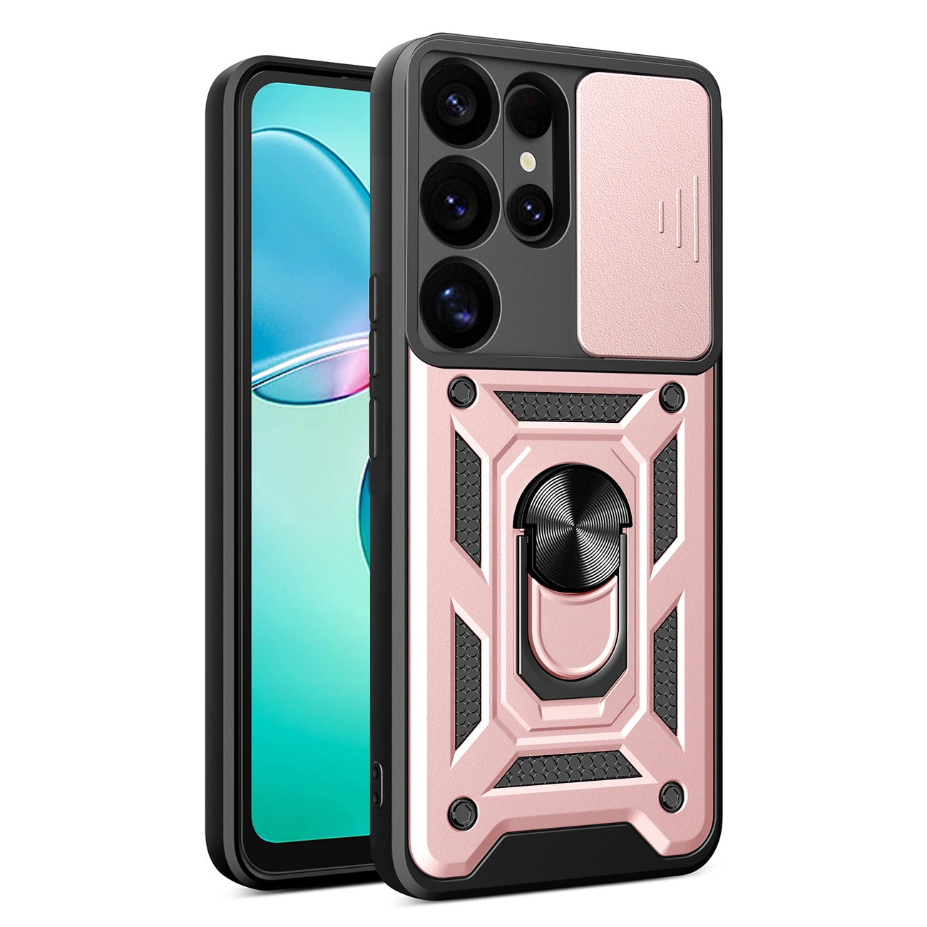 Hybrid Armor Camshield with Camera Cover and Metal Ring for Samsung Galaxy S25 Ultra - Pink_0