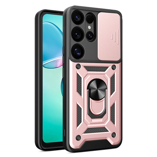 Hybrid Armor Camshield with Camera Cover and Metal Ring for Samsung Galaxy S25 Ultra - Pink_0