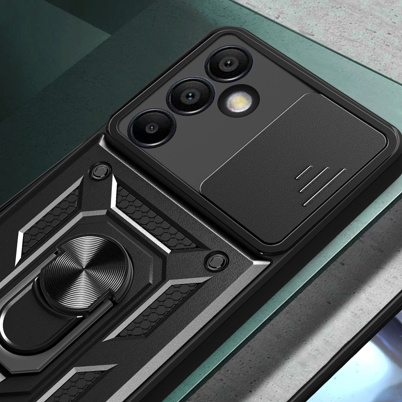 Hybrid Armor Camshield with Camera Cover and Metal Ring for Samsung Galaxy S24 FE - Black_3