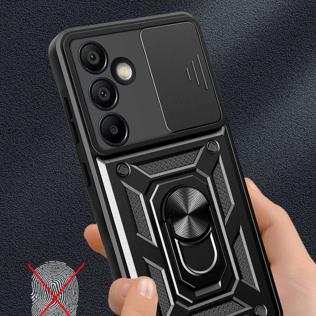 Hybrid Armor Camshield with Camera Cover and Metal Ring for Samsung Galaxy S24 FE - Black_4