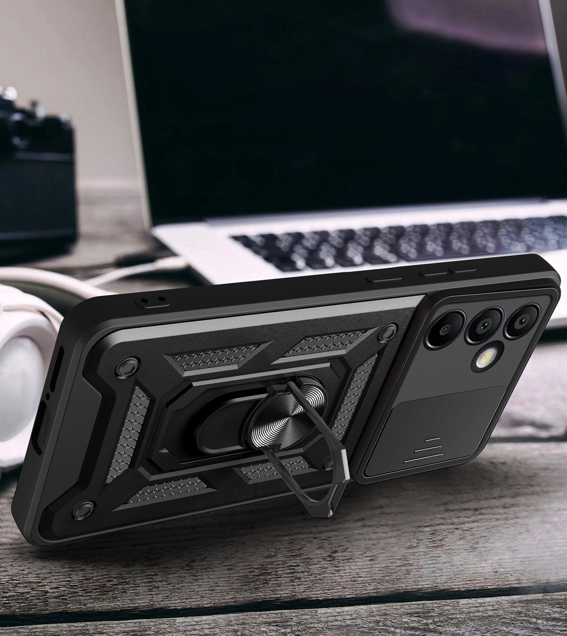 Hybrid Armor Camshield with Camera Cover and Metal Ring for Samsung Galaxy S24 FE - Black_5