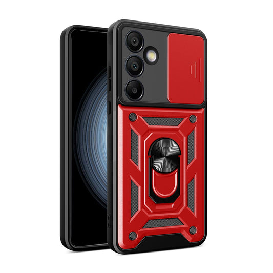 Hybrid Armor Camshield with Camera Cover and Metal Ring for Samsung Galaxy S24 FE - Red_0