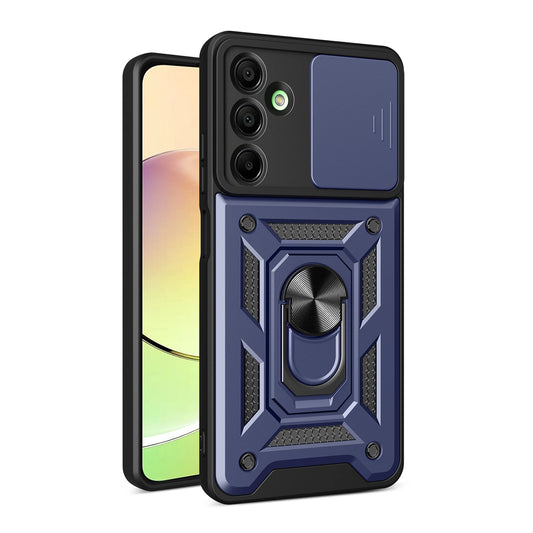 Hybrid Armor Camshield Case with Camera Cover and Metal Ring for Samsung Galaxy A16 / A16 5G - Blue_0