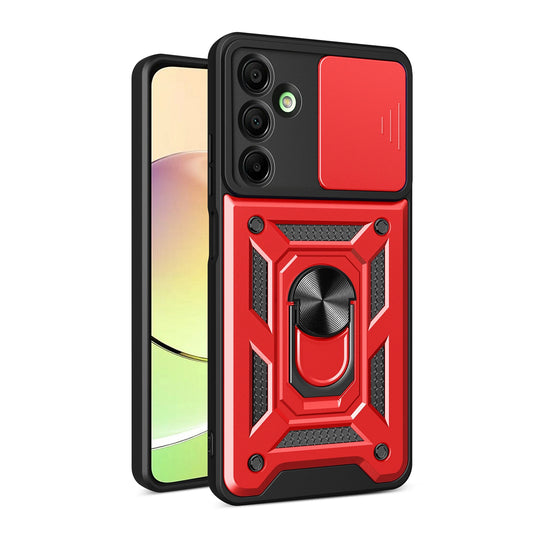Hybrid Armor Camshield with Camera Cover and Metal Ring for Samsung Galaxy A16 / A16 5G - Red_0