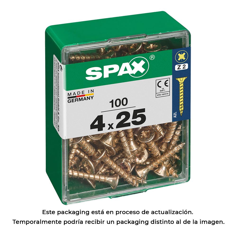 Caixa 100 unid. parafuso madeira cabeza plana yellox 4,0x25mm spax_0