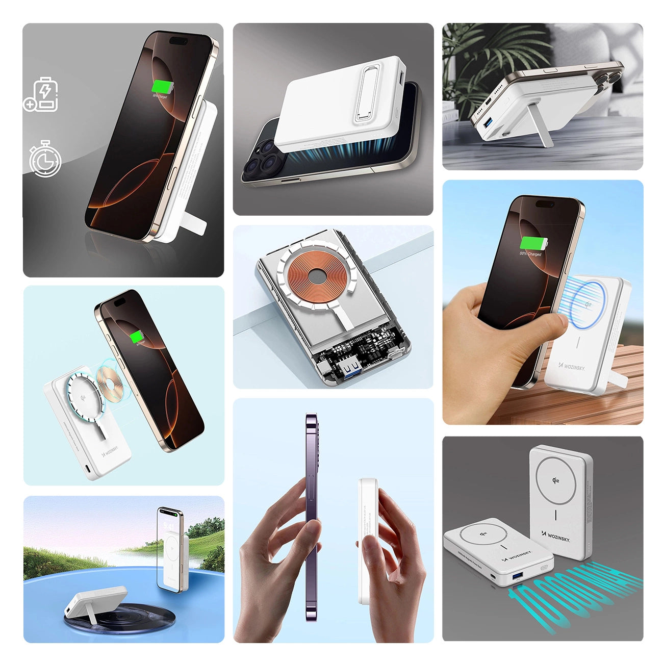 Powerbank Wozinsky WLWP-10KA0Y3WS 22.5W PD Qi2 10000 mAh, with stand, 1x USB-A, 1x USB-C - white_1