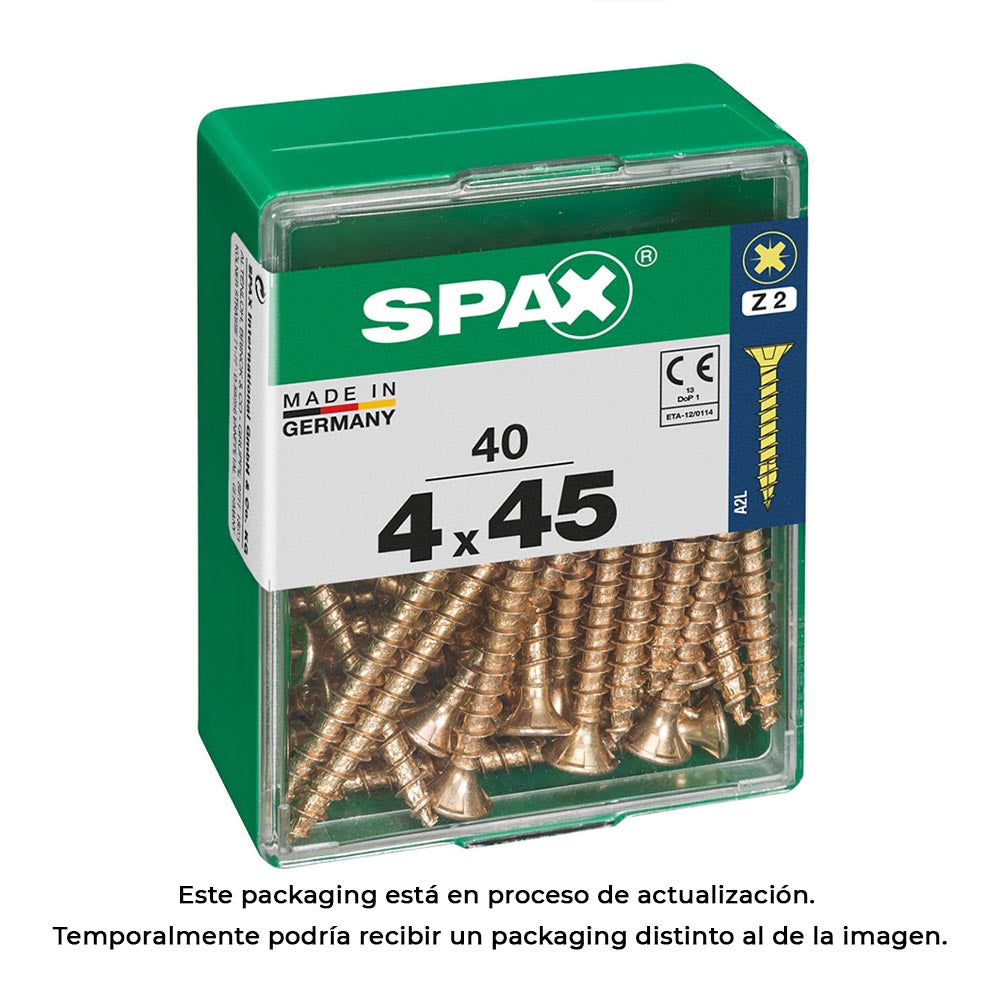 Caixa 40 unid. parafuso madeira cabeza plana yellox 4,0x45mm spax_0