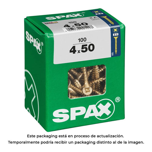 Caixa 100 unid. parafuso madeira cabeza plana yellox 4,0x50mm spax_0