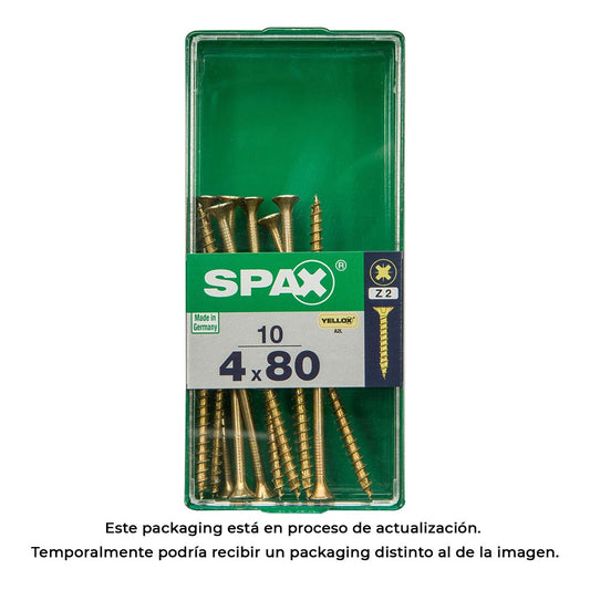 Caixa 10 unid. parafuso madeira cabeza plana yellox 4,0x80mm spax_0