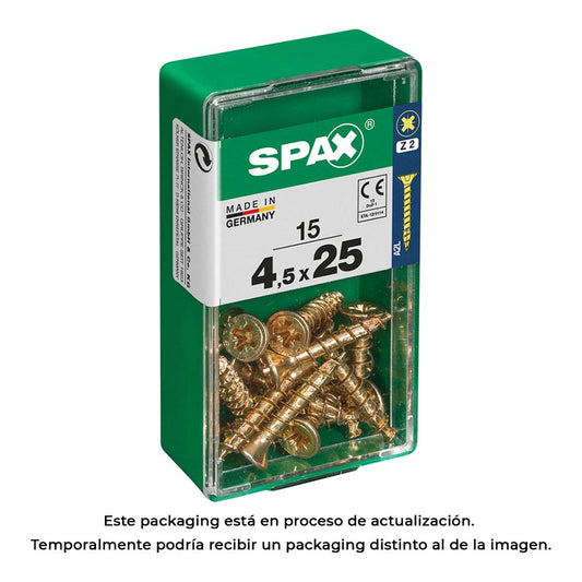 Caixa 15 unid. parafuso madeira cabeza plana yellox 4,5x25mm spax_0