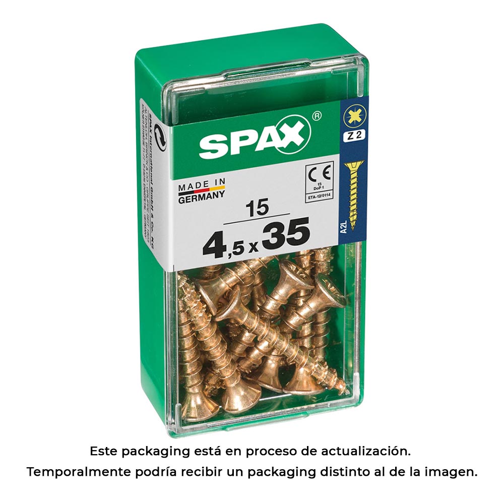 Caixa 15 unid. parafuso madeira cabeza plana yellox 4,5x35mm spax_0