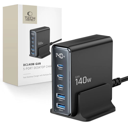 Tech-Protect DC140W-GAN 5-PORT PD140W/QC3.0 Charging Station - Black_0