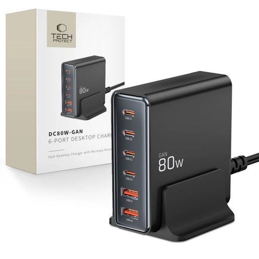 Tech-protect DC80W-GAN 6-PORT PD80W/QC3.0 Charging Station - Black_0