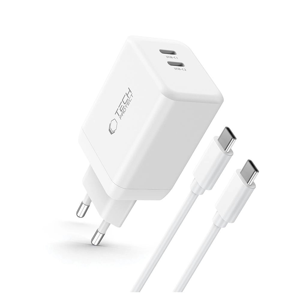 Tech-Protect NC45W-GAN 2-PORT PD45W Charger + TYPE-C CABLE - white_1