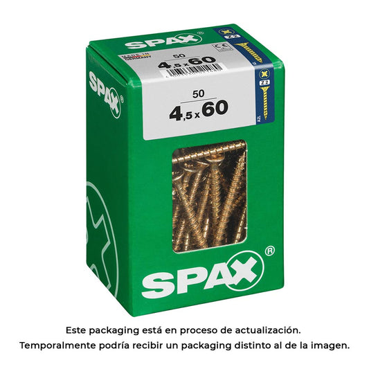Caixa 50 unid. parafuso madeira cabeza plana yellox 4,5x60mm spax_0