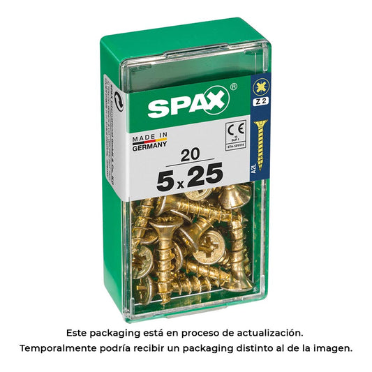 Caixa 20un parafuso madeira spax cab. plana yellox 5,0x25mm spax_0