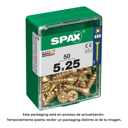 Caixa 50un parafuso madeira spax cab. plana yellox 5,0x25mm spax_0