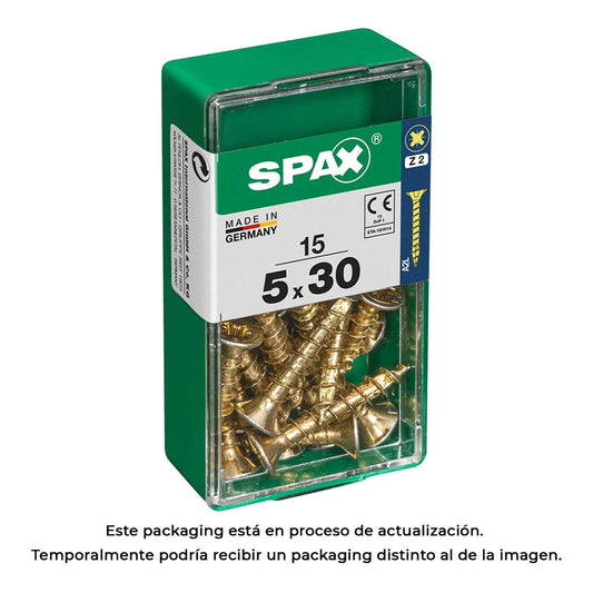 Caixa 15un parafuso madeira spax cab. plana yellox 5,0x30mm spax_0