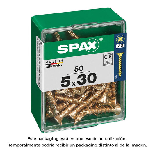 Caixa 50 unid. parafuso madeira cabeza plana yellox 5,0x30mm spax_0