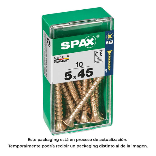 Caixa 10un parafuso madeira spax cab. plana yellox 5,0x45mm spax_0