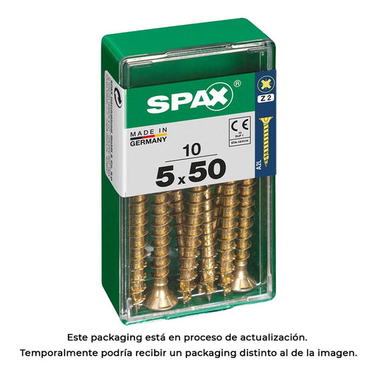 Caixa 10un parafuso madeira spax cab. plana yellox 5,0x50mm spax_0