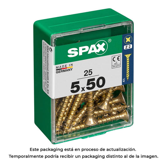 Caixa 25un parafuso madeira spax cab. plana yellox 5,0x50mm spax_0