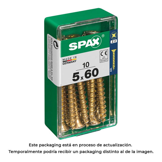 Caixa 10un parafuso madeira spax cab. plana yellox 5,0x60mm spax_0