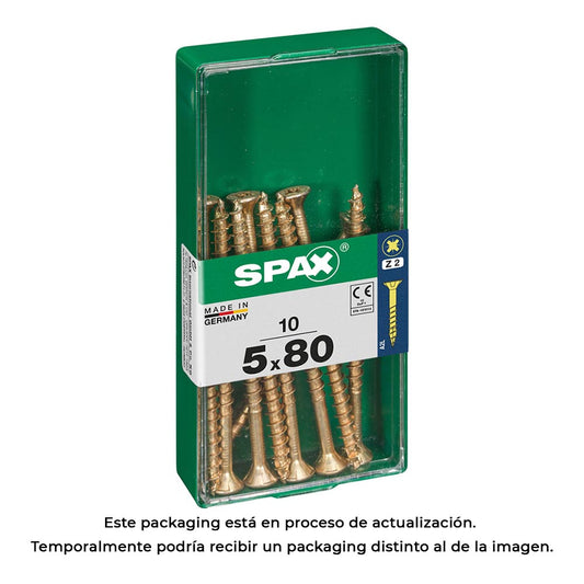 Caixa 10un parafuso madeira spax cab. plana yellox 5,0x80mm spax_0