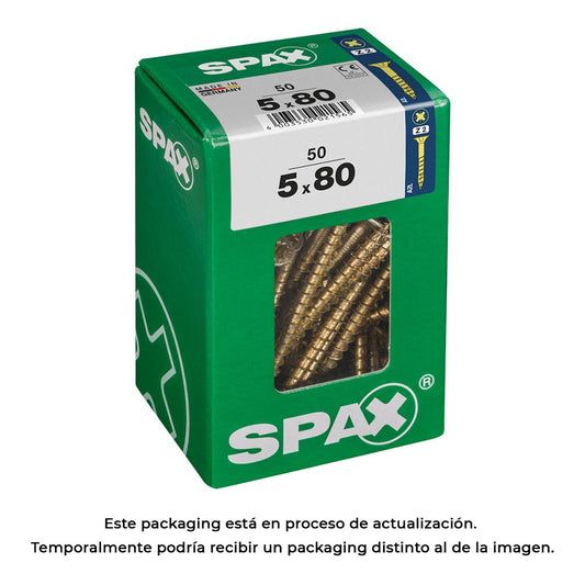 Caixa 50 unid. parafuso madeira cabeza plana yellox 5,0x80mm spax_0