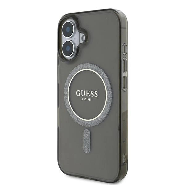 Etui Guess IML Glitter Circle MagSafe na iPhone 16 - czarne_1