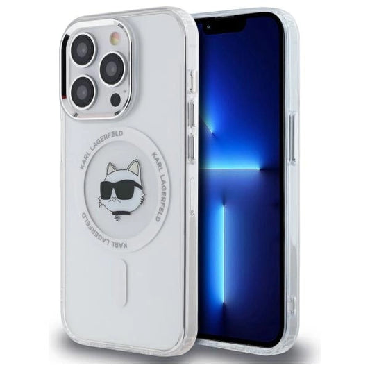 Etui Karl Lagerfeld IML Metal Choupette Head MagSafe na iPhone 14 Pro - białe_0