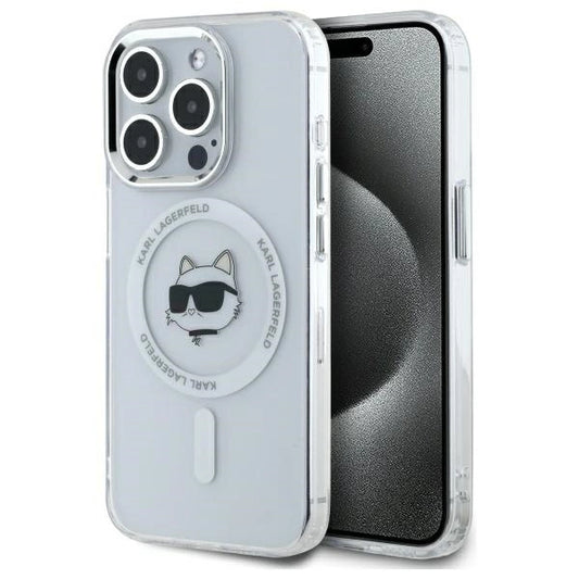 Etui Karl Lagerfeld IML Metal Choupette Head MagSafe na iPhone 15 Pro - białe_0