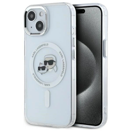 Etui Karl Lagerfeld IML Metal Karl&Choupette Head MagSafe na iPhone 15 - białe_0