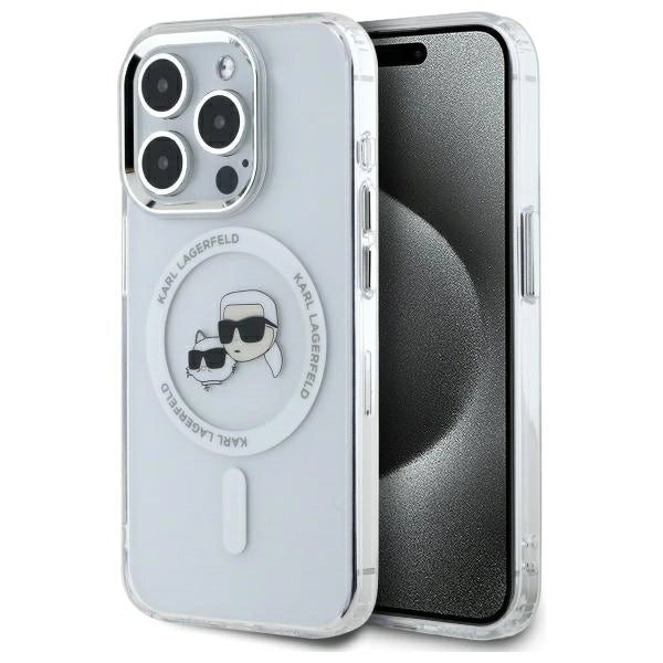 Etui Karl Lagerfeld IML Metal Karl&Choupette Head MagSafe na iPhone 15 Pro Max - białe_0