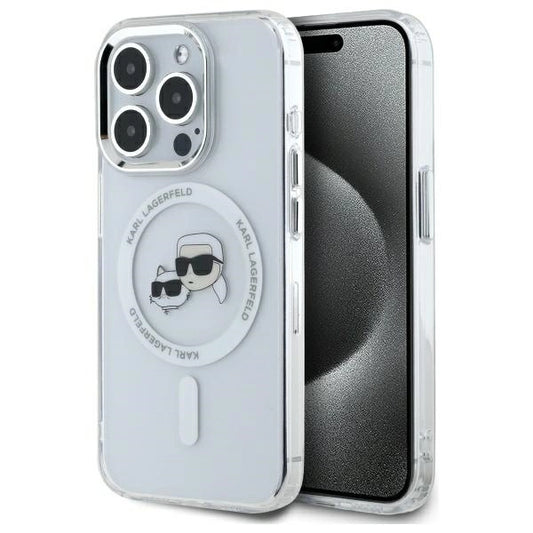 Etui Karl Lagerfeld IML Metal Karl&Choupette Head MagSafe na iPhone 15 Pro Max - białe_0
