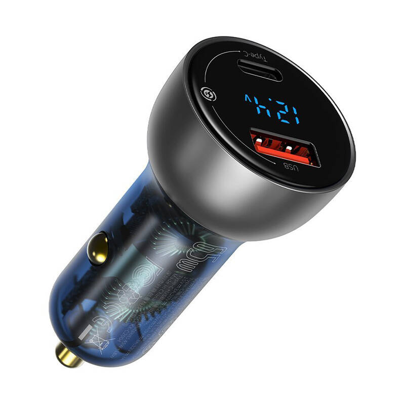 Dual Quick Charger Car Charger Baseus Particular Digital Display QC+PPS 65W (Silver)_0