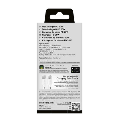SBS TETRPD20W 20W USB-A USB-C Wall Charger with Power Delivery - White_1