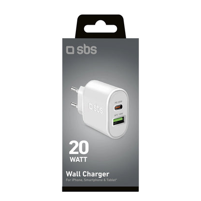 SBS TETRPD20W 20W USB-A USB-C Wall Charger with Power Delivery - White_2