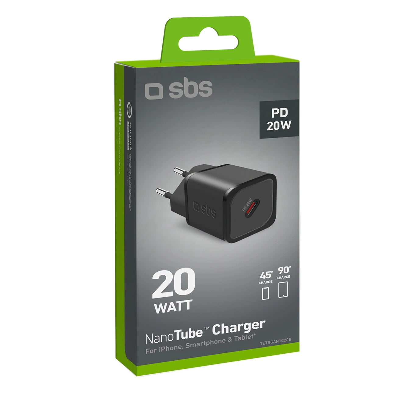 SBS TETRGAN1C20K 20W GaN USB-C Wall Charger with Power Delivery - Black_1