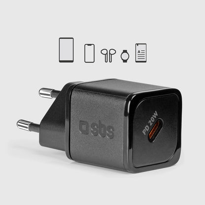 SBS TETRGAN1C20K 20W GaN USB-C Wall Charger with Power Delivery - Black_8