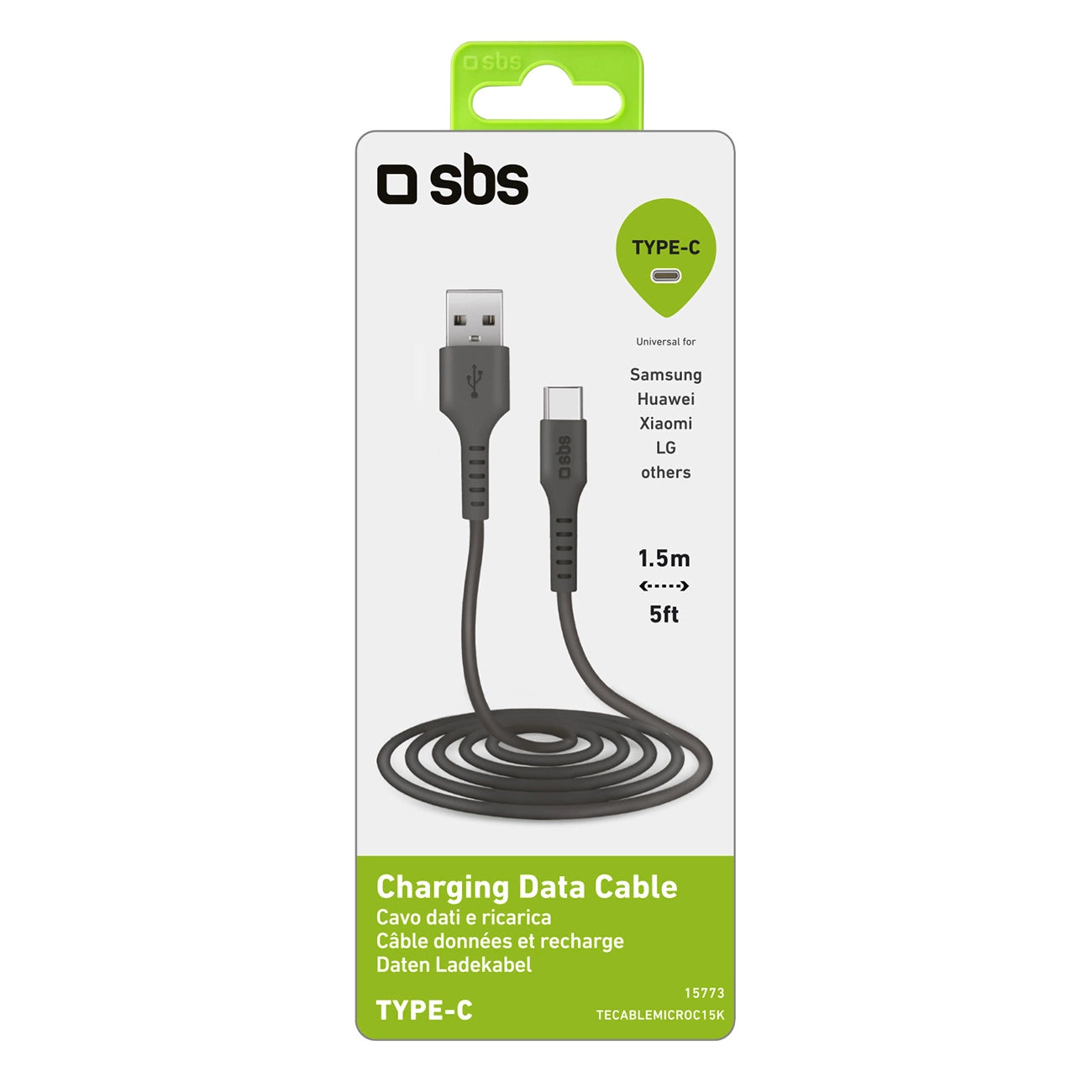 SBS TECABLEMICROC15K USB-A - USB-C Cable 1.5m - Black_2