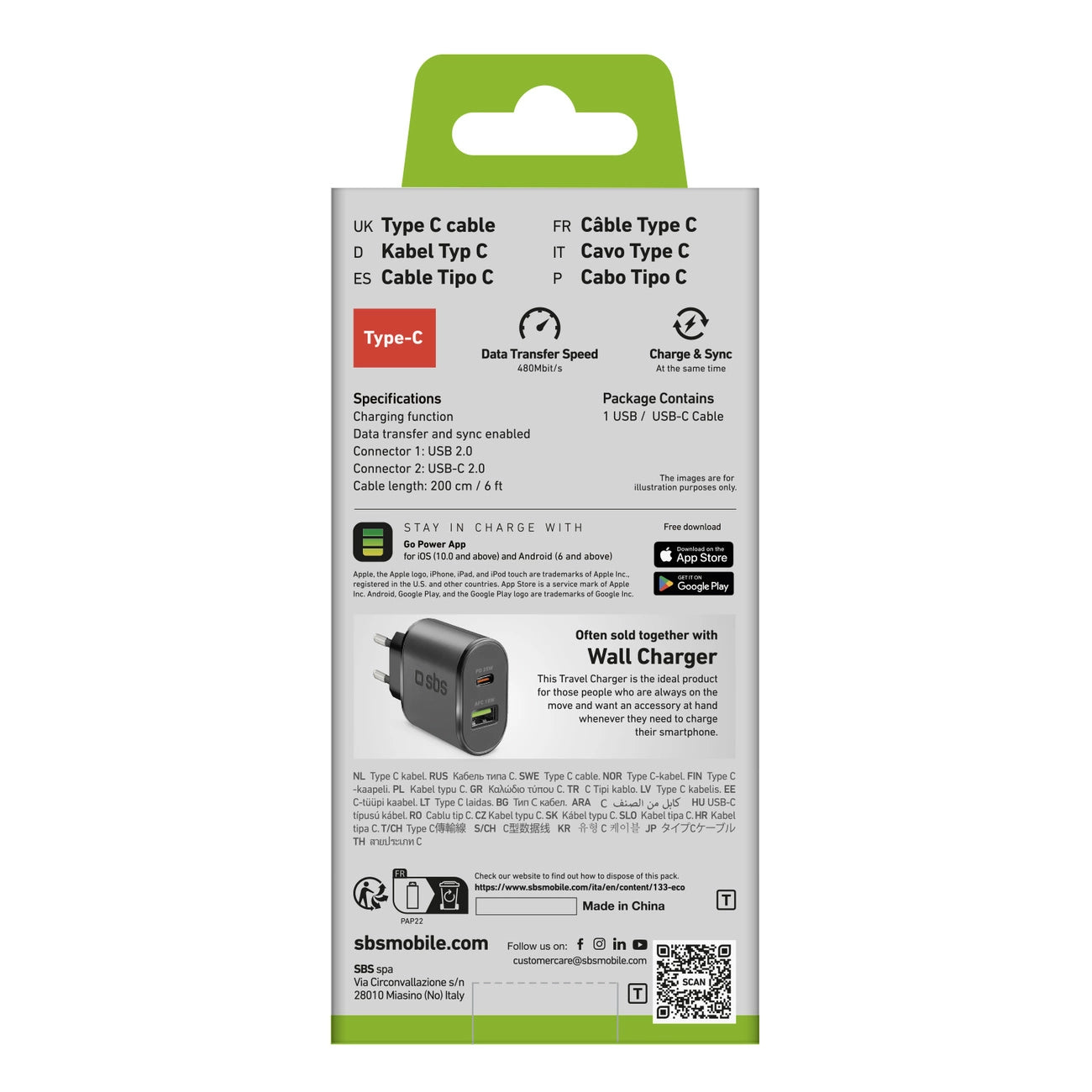 SBS TECABLETC220K USB-A - USB-C Cable 2 m - Black_1