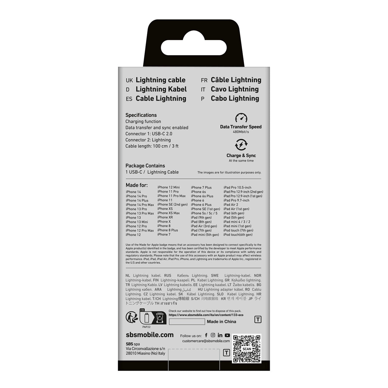 SBS TECABLELIGTC1W USB-C - Lightning Cable MFi Certified, 1m - White_8