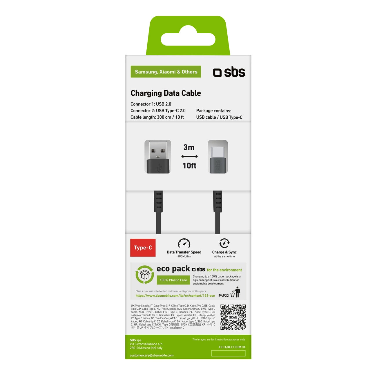 SBS TECABLETC3MTK USB-A - USB-C Cable 3m - Black_3