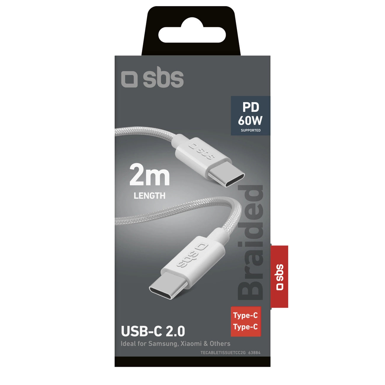 SBS TECABLETISSUETCC2G Cable 2 x USB-C 2m 60W with Power Delivery - Gray_1