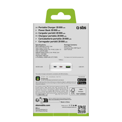 Powerbank SBS TTBB20000PD20W 20000 mAh 20W Power Delivery with MicroUSB, USB-C, USB-A - white_2