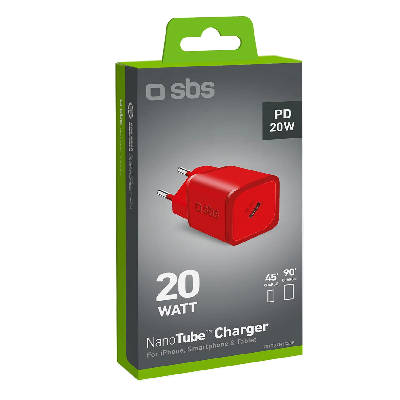 SBS TETRGAN1C20R 20W GaN Wall Charger with Power Delivery - Red_1
