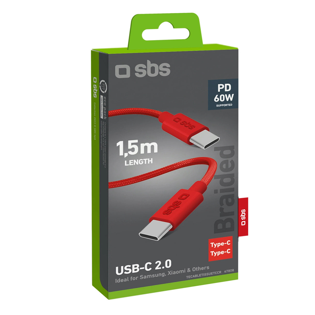 SBS TECABLETISSUETCCR USB-C - USB-C 1.5m 60W Braided Cable - Red_1