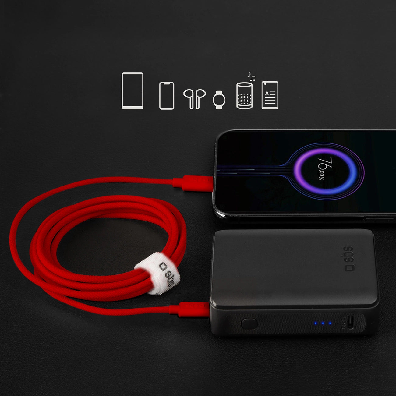 SBS TECABLETISSUETCCR USB-C - USB-C 1.5m 60W Braided Cable - Red_2